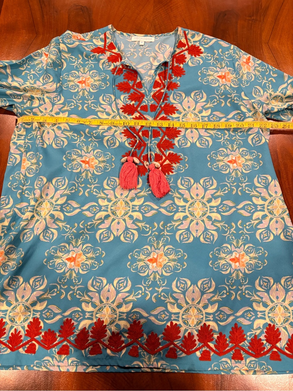 Blue Floral Embroidered Tassel Tunic, size M - Picture 8 of 8